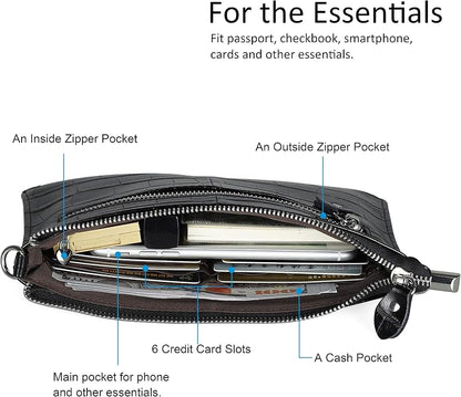 befen Genuine Leather Wristlet Clutch Wallet Purses Small Crossbody Bags for Women with RFID Blocking Card Slots