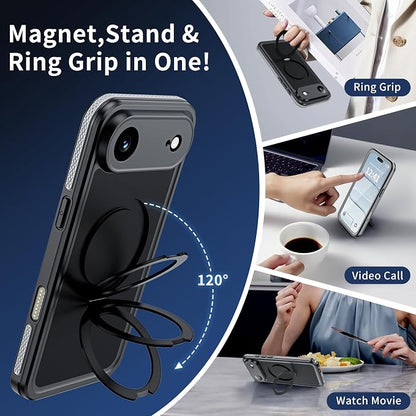 ANTSHARE Magnetic for iPhone Air Case Waterproof, Built in Screen Protector [Compatible with MagSafe] [Invisible Stand] [IP68 Underwater], Full Body Protection Phone Case 6.5'', Black