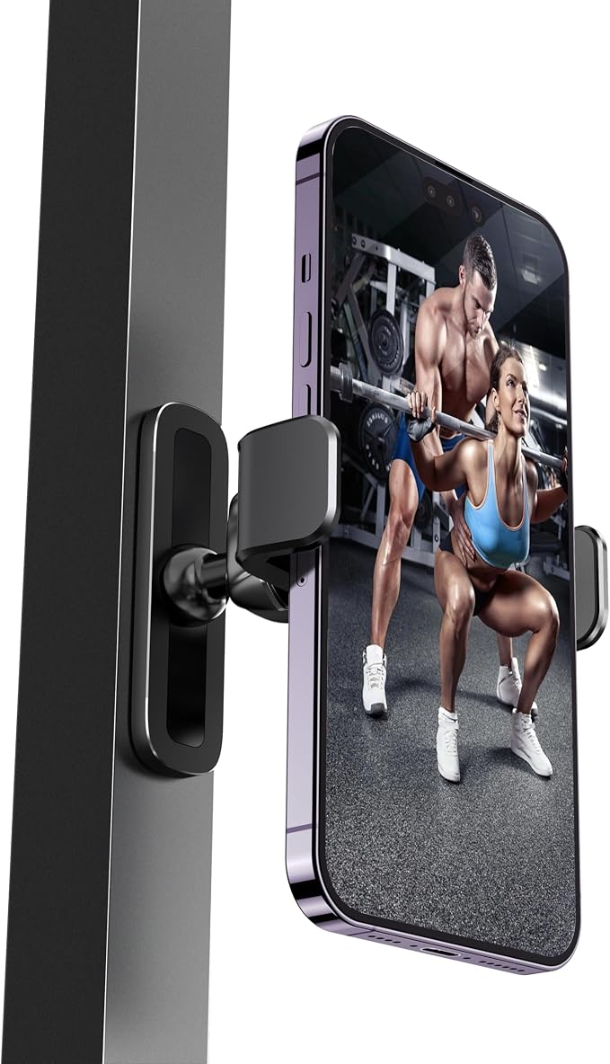 APPS2Car Magnetic Phone Holder for Gym, Alloy Base and Joint for Strong Hold, 360° Adjustable, Compatible with 4.7-6.5 Inch iPhone & Android Phones, Secure Workout Equipment Accessory for Men Women