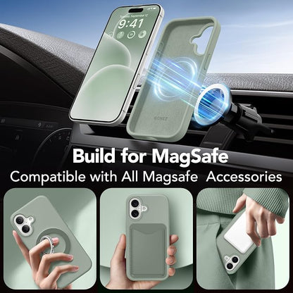 GONEZ Magnetic for iPhone 17 Case, Compatible with MagSafe, [Screen Protector + Camera Lens Protector], Liquid Silicone Anti-Scratch Shockproof Protective Phone Case 6.3 inch, Light Green