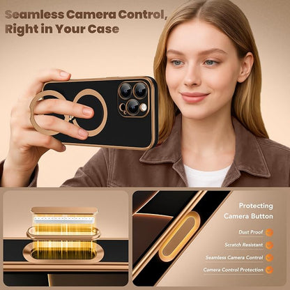 GolbinBox for iPhone 16 Pro Max Case with 360° Spin Magnetic Stand,[Compatible with Magsafe] [Military Protection][Built-in Ring Holder] Camera Control Phone Case for 16 Pro Max,Black