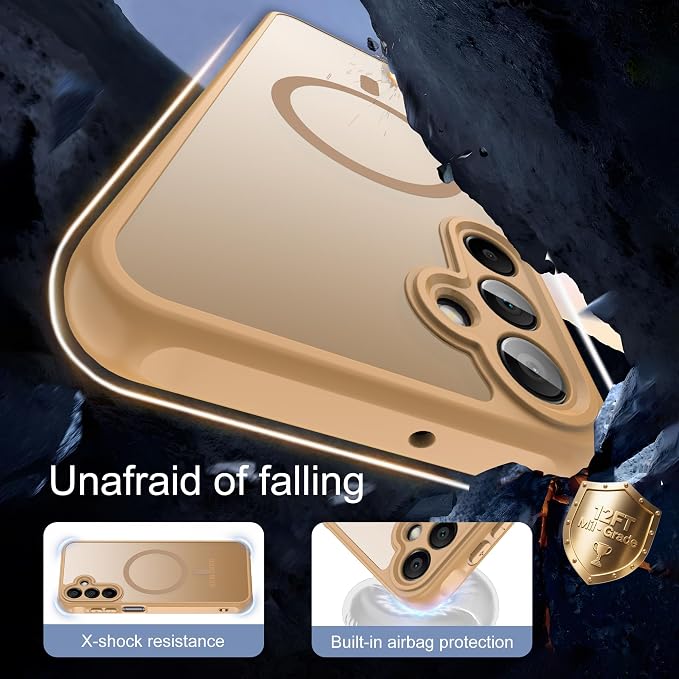 for Galaxy A15 5G Phone Case: Compatible for Samsung A15 5G Case [magsafe Fit] with 2PC Tempered Glass Screen Protector,Frosted Translucent Soft-Touch Skin & Military-Grade Protection for A 15,Gold