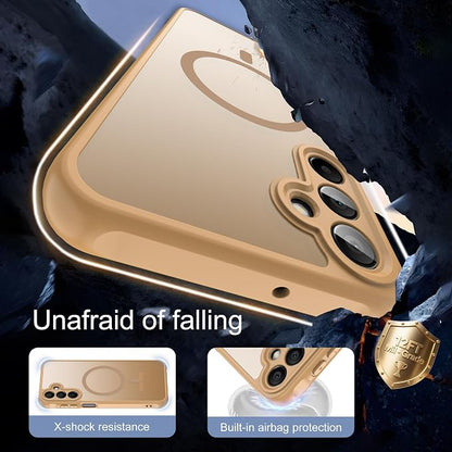 for Galaxy A15 5G Phone Case: Compatible for Samsung A15 5G Case [magsafe Fit] with 2PC Tempered Glass Screen Protector,Frosted Translucent Soft-Touch Skin & Military-Grade Protection for A 15,Gold