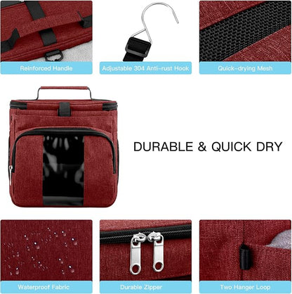 Bukere Portable Shower Caddy College Dorm Room Essential, Shower Caddy Tote Bag for Student, Girl, Women, Separate Compartment, Large Capacity, Quick Dry Mesh Base for Travel, Gym, Camp, Red