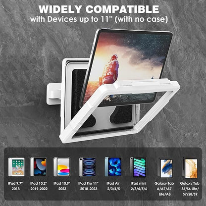 MoKo Shower Tablet Holder, Stretchable Waterproof iPad Holder Fit All Devices Up to 11", 360° Rotation Tablet Wall Mount Holder with Anti-Fog Touchable Screen, 2 Placement Modes, for Bathroom Kitchen