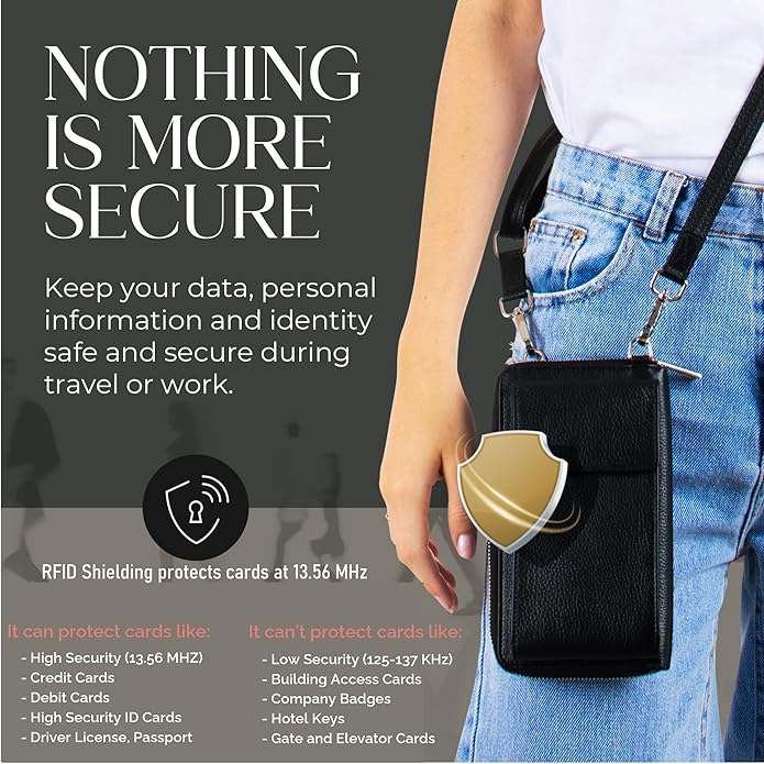 BULL GUARD Crossbody Leather Wallet Phone Purse, Anti Theft and RFID Blocking, Elegant Design for Travel