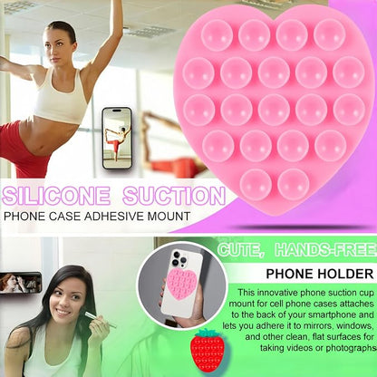 CIEO Silicone Phone Grip 2 pcs, Strong Suction Phone Holder, Suitable for Selfies and Videos on Mirrors, bathrooms and Smooth Surfaces, Compatible with iPhone, Samsung(Strawberry Shaped, Heart Shape)