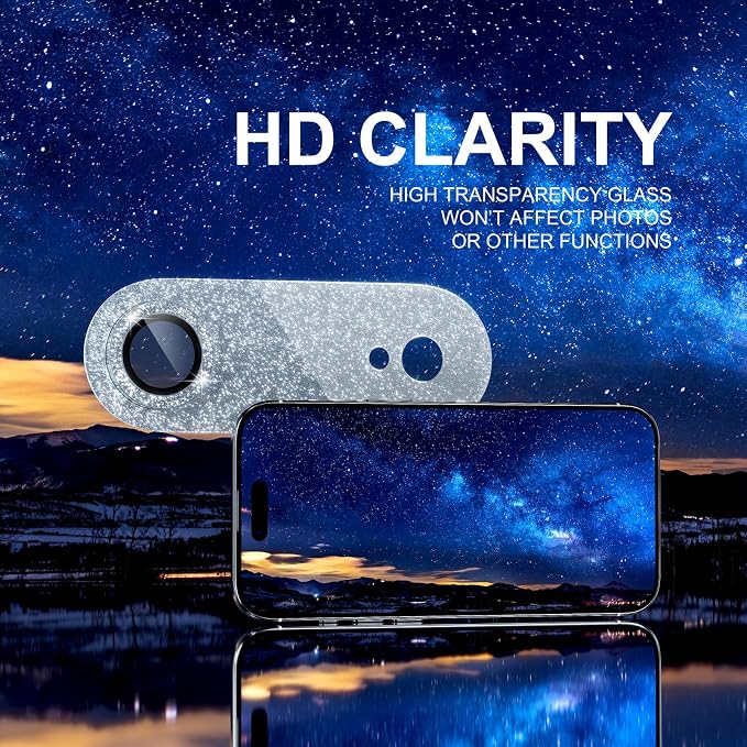 Choiche Compatible for iPhone 17 Air Camera Lens Protector, Bling Camera Cover with 9H Tempered Glass Lens Screen Protector Metal Ring Decoration Accessories 6.5-inch (Glitter-Sky Blue)
