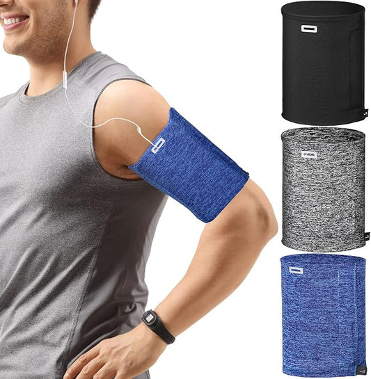 3 Pieces Running Phone Armband for Men Women, Univesal Arm Bands for Phones Below 7 Inches, Cell Phone Sleeve Holder Arm Bands for Walking Hiking Jogging Travel (Black, Gray, White-Blue, L)