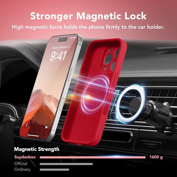 Magnetic for iPhone 16 Pro Case, Compatible with MagSafe, [Full Camera Protection][Screen Protector] Silicone Shockproof Protective Phone Case for iPhone 16 Pro 6.3", Deep Red