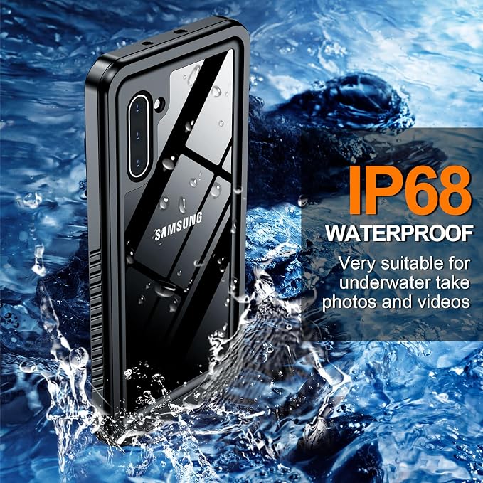 Hualele for Samsung Galaxy Note 10 Case Waterproof, Built in Lens & Screen Protector Rugged Full Body Heavy Duty Protective Military Grade IP68 Underwater Cover Case for Galaxy Note 10 Black