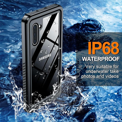 Hualele for Samsung Galaxy Note 10 Case Waterproof, Built in Lens & Screen Protector Rugged Full Body Heavy Duty Protective Military Grade IP68 Underwater Cover Case for Galaxy Note 10 Black