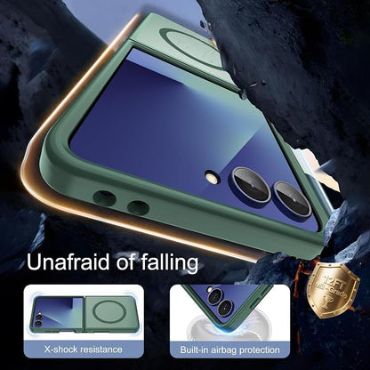 Pilaru for Samsung Galaxy Z Flip 7 case [Compatible with Magsafe] Translucent Matte Magnetic Phone Case,Slim Thin Duty Shockproof Protection Cover with 2pc HD Screen Protector-Dark Green