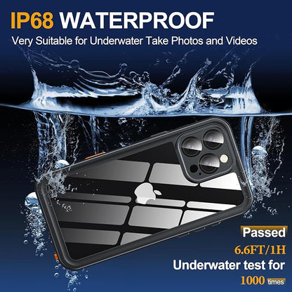 ANTSHARE for iPhone 16 Pro Max Case Waterproof, IP68 Underwater Built-in Lens & Screen Protector, [Full Body Shockproof] [Dustproof] [Snowproof] Protective iPhone 16 Pro Max Case 6.9'' - Black/Clear