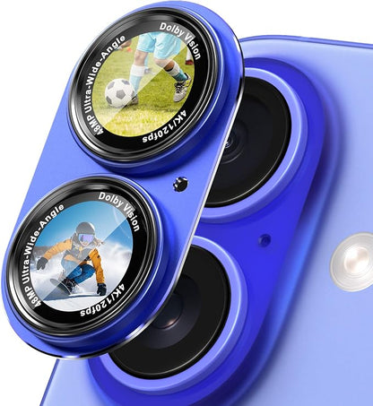 CACOE Camera Lens Protector for iPhone 16/16 Plus/17 - Metal Frame Tempered Glass Cover, [Anti-Scratch] [Drop-Proof][Strong-Adhesion] Camera Screen Cover(Cyan)