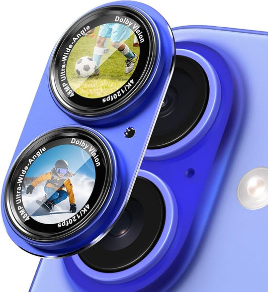 CACOE Camera Lens Protector for iPhone 16/16 Plus/17 - Metal Frame Tempered Glass Cover, [Anti-Scratch] [Drop-Proof][Strong-Adhesion] Camera Screen Cover(Cyan)