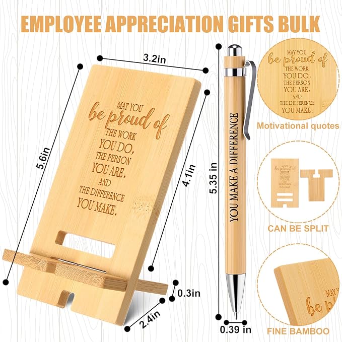 Ripeng 30 Sets Employee Appreciation Gifts Bulk Bamboo Phone Stands with Ballpoint Pens for Desk Office Workers Thank You Gift for Team Coworkers Staff Volunteer Nurse Teacher Colleagues