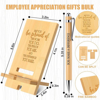Ripeng 30 Sets Employee Appreciation Gifts Bulk Bamboo Phone Stands with Ballpoint Pens for Desk Office Workers Thank You Gift for Team Coworkers Staff Volunteer Nurse Teacher Colleagues