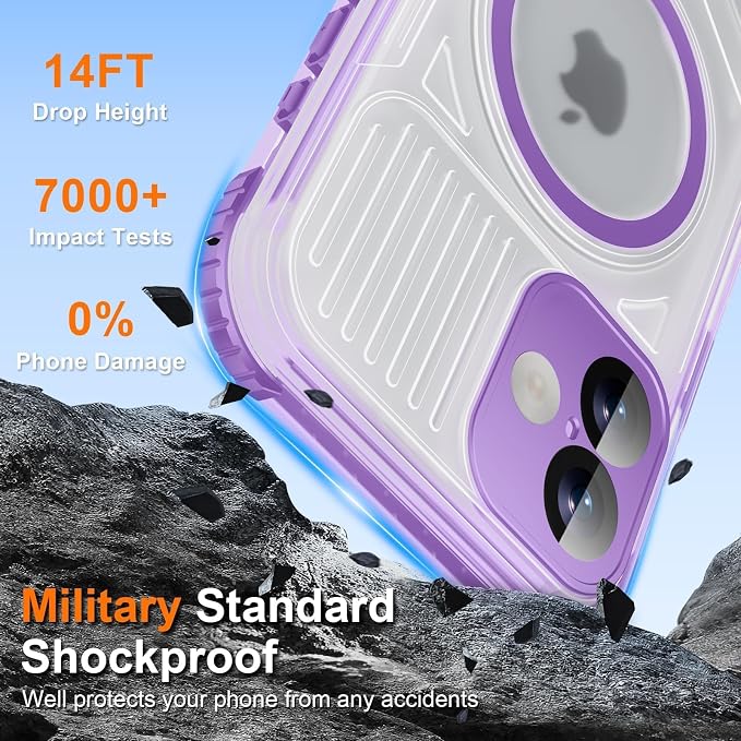 WIFORT for iPhone 16 Waterproof Case, [IP68 Underwater] [Blue Light Filter Lens] [15FT Military Shockproof], Fit for Magsafe Full Body Magnetic Frosted Phone Case with Lanyard, 6.1" Purple