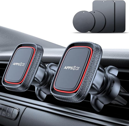 APPS2Car 2 Pack Magnetic Phone Car Mount, Car Phone Holder Mount Magnetic, Built in 6 Strong Magnets, Air Vent Cell Phone Holder for Car with Adjustable Secure Tightening System
