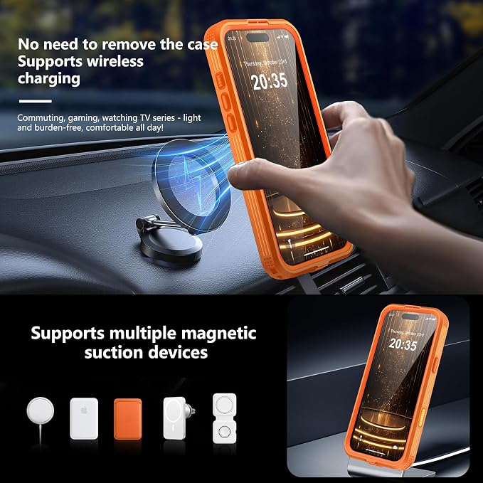 GOLDJU Magnetic for iPhone 17 Pro Max Case-Waterproof, Built-in Screen & Camera Protector-IP68 Underwater Full Body 16FT Military Dropproof Shockproof Case for 17 Pro Max 6.9''- Orange