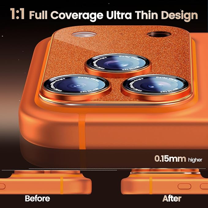 Camera Lens Protector Compatible with iPhone 17 Pro Max- Metal Frame Tempered Glass Cover, [Anti-Scratch] [Drop-Proof][Strong-Adhesion] Rear Camera Screen Cover- Orange