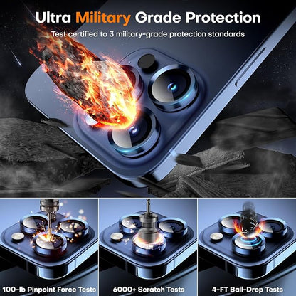Camera Lens Protector for iPhone 17 Pro Max/17 Pro/16 Pro Max/16 Pro/15 Pro Max/15 Pro/14 Pro Max/14 Pro, Tempered Glass Metal Individual Camera Cover[Anti-drop] Case Friendly-Blue Titanium