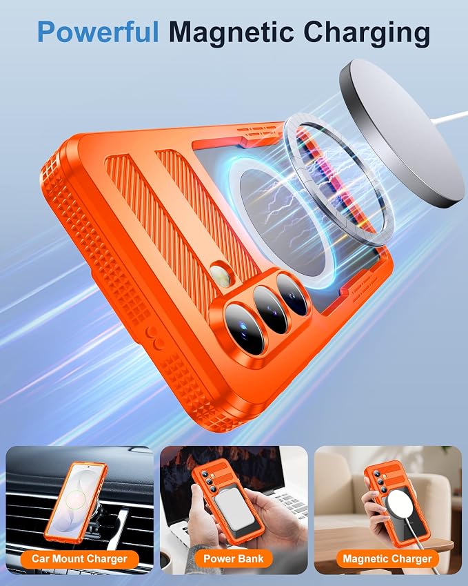 for Samsung Galaxy S26 Waterproof Case, [Fit for Magsafe] [IP68 Water Proof] [Built-in Screen Protector], Magnetic Heavy Duty Military Grade Rugged Phone Case for S 26 6.3", Orange
