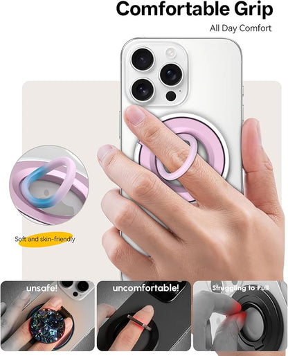 Magnetic Phone Grip for MagSafe Ring Holder, 360° Rotation Phone Grip Stand Finger Kickstand, Dual-Sided Magnetics Compatible with iPhone 17/16/15/14/13 Pro/Max MagSafe Accessories