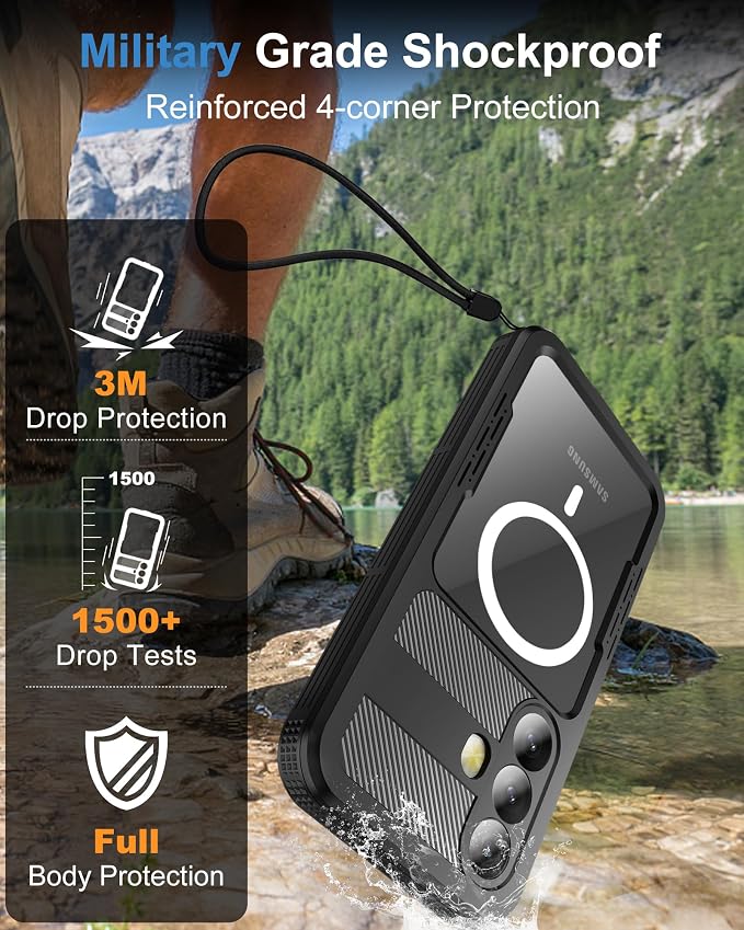 for Samsung Galaxy S24 Waterproof Case, [Fit for Magsafe] [IP68 Water Proof] [Built-in Screen Protector], Magnetic Heavy Duty Military Grade Rugged Phone Case for S 24 6.2", Black