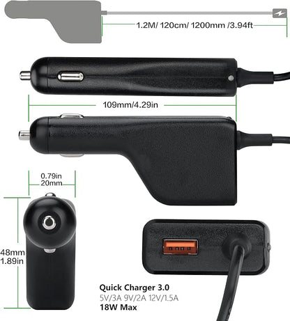 12V 24V Input Laptop Car Charger 16V 18.5V 19V 19.5V 20V DC Power Adapter 90W with 18W QC3.0 USB & 16 Tips 108W Universal for HP Dell IBM Lenovo Acer ASUS Compaq Samsung Sony and More