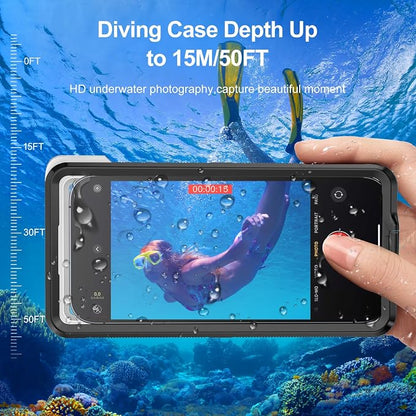 Beasyjoy Waterproof Phone Case, Underwater Snorkeling Diving Phone Case, Universal Self-Check Water Proof Case Up to 6.9 Inch for iPhone 17/16/15/14/13/12 and Samsung S24/S23/S22/Google Series - Black