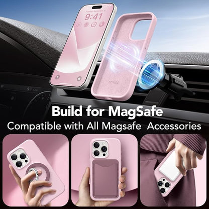 GONEZ Magnetic for iPhone 16 Pro Max Case, Compatible with MagSafe, Liquid Silicone Case, with Screen Protector + Camera Protector, Full Body Protective Shockproof Phone Cover 6.9", Pastel Pink