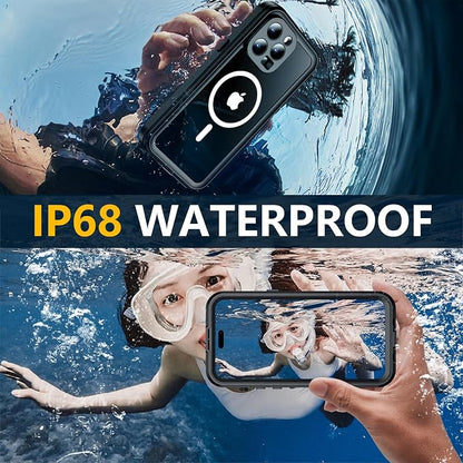 Red2Fire for iPhone 14 Pro Case Waterproof, [Built-in Screen Protector & Camera Protector][Compatible with MagSafe][Full Body Shockproof][IP68 Waterproof][Dustproof] Phone Case 6.1" Black/Clear