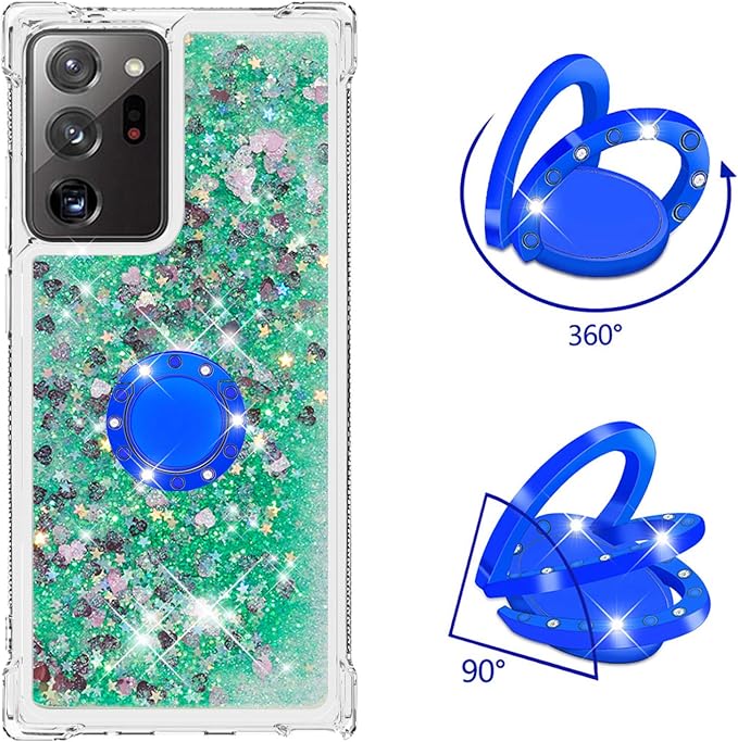 Bling Liquid Case for Galaxy Note 20 Ultra, Glitter Silicone Protection Case Bumper Liquid Phone Cover TPU Case Sparkle Sleeves with Ring Stand Resistant Compatible with Samsung Galaxy Note 20 Ultra