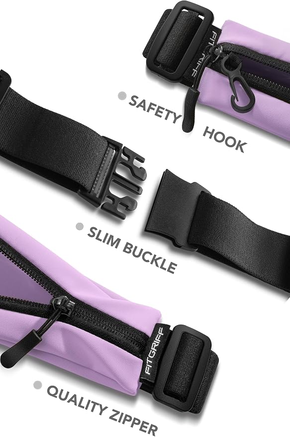 Fitgriff® Running Belt V2 for Men & Women - Slim Fanny Pack, Phone Holder for Jogging, (Fits All Cell Phones) - Money Belt, Runners Waist Pouch (Purple, One Size (Waist 24.4 – 43.3 inches))
