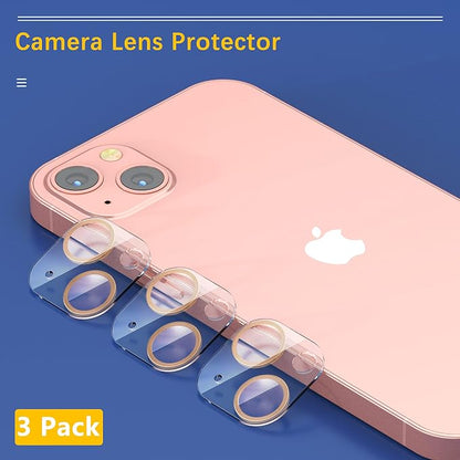 UniqueMe [3 Pack] Compatible with iPhone 13 6.1" / iPhone 13 Mini 5.4" Camera Lens Protector Tempered Glass, [Case Friendly][New Version][Scratch-Resistant][Easy Installation] - Gold Circle