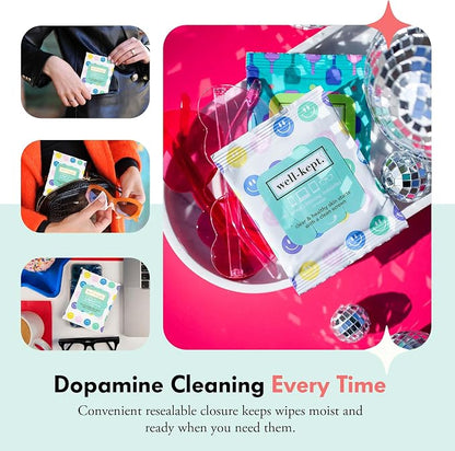 Well-Kept Tech & Lens Wipes - Eyeglass, Screen & Phone Cleaning, Multi-Surface, Lint-Free, Pre Moistened, Streak-Free & Non Scratching - All Smiles, 12 Pack (180 Count)