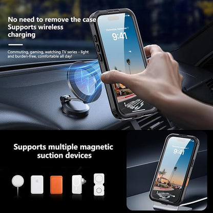 Losin Compatible with iPhone 17 Waterproof Case, [Compatible with MagSafe] [Built-in Screen Protector], Full Body Protection Military Grade Shockproof Case, Black