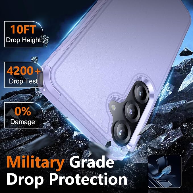 SPIDERCASE Designed for Samsung Galaxy S25 Plus Case, [10 FT Military Grade Drop Protection],2 Pack [Tempered Glass Screen Protector+Camera Lens Protector] Heavy Duty Shockproof Case,Light Purple