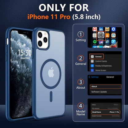 For iPhone 11 Pro Case [Compatible with Magsafe] Translucent Matte Magnetic 11 Pro Phone Case with Screen Protector,SlimThin Shockproof Military Grade Drop Protection Cover for iPhone 11 Pro-Dark blue