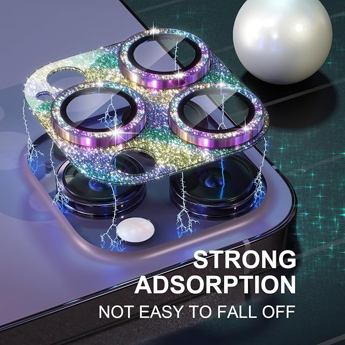 Choiche for iPhone 14 Pro/iPhone 14 Pro Max Camera Lens Protector, Bling Camera Cover with 9H Tempered Glass Lens Screen Protector Metal Ring Decoration Accessories (Glitter-Rainbow)