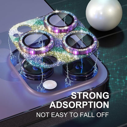 Choiche for iPhone 14 Pro/iPhone 14 Pro Max Camera Lens Protector, Bling Camera Cover with 9H Tempered Glass Lens Screen Protector Metal Ring Decoration Accessories (Glitter-Rainbow)