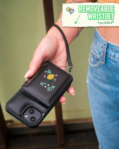 Smartish iPhone 14 Crossbody Wallet Case - Dancing Queen [Purse/Clutch with Detachable Strap & Wristlet] Protective Cover with Credit Card Holder - Lemon Party