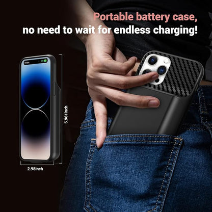 13800mAh High Capacity Battery Case for iPhone 14 Pro (6.1 inch), 2025 Upgraded Battery Pack Rechargeable Charger External Charging Case with Tempered Glass Screen Protector Black