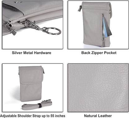 befen Genuine Leather Small Crossbody Bags for Women Cell Phone Bag Cross Body Purses,Silver Zipper