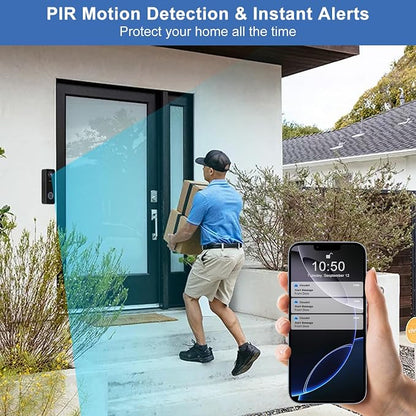Doorbell Camera Wireless, Head-to-Toe Video - No Subscription Required,2K HD Live View, Two-Way Talk,Smart Video Doorbell with Chime,Battery Powered,Motion Alerts,Works with Alexa &Google(2.4G WiFi)