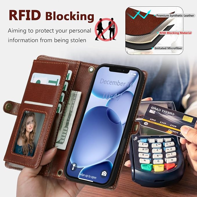 Wallet Case for iPhone 12 Pro Max with Card Holder/Crossbody Wallet/Strap| RFID Blocking | Magnetic | Kickstand | Detachable | PU Leather Phone Case for iPhone 12 Pro Max,6.7 in,Brown