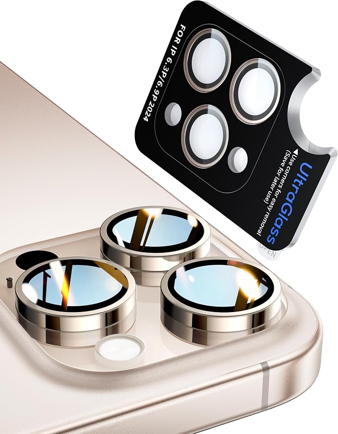 UltraGlass for iPhone 16 Pro Max/16 Pro Camera Lens Protector [NO.1 Military Grade Shatterproof] iPhone 16 Pro Max Camera Protector, 16 Pro Lens Cover [Longest Durable] Easy Install, Desert Titanium