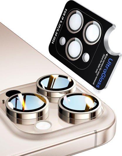 UltraGlass for iPhone 16 Pro Max/16 Pro Camera Lens Protector [NO.1 Military Grade Shatterproof] iPhone 16 Pro Max Camera Protector, 16 Pro Lens Cover [Longest Durable] Easy Install, Desert Titanium